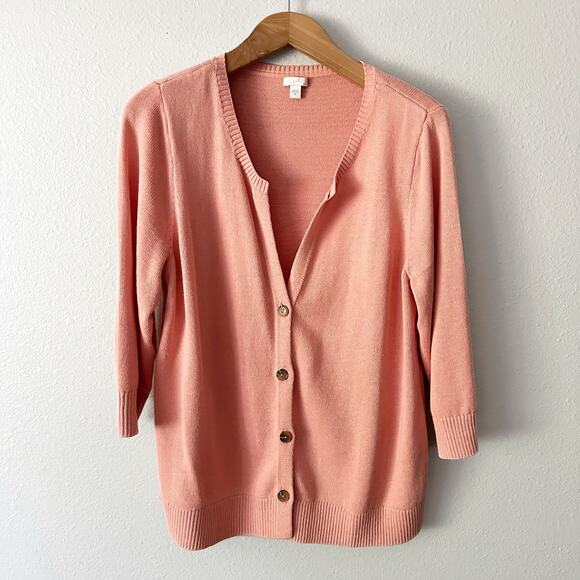 J. Jill Notch Neck 3/4 Sleeve Cardigan Sweater Women's Size XL light orange - Picture 1 of 8